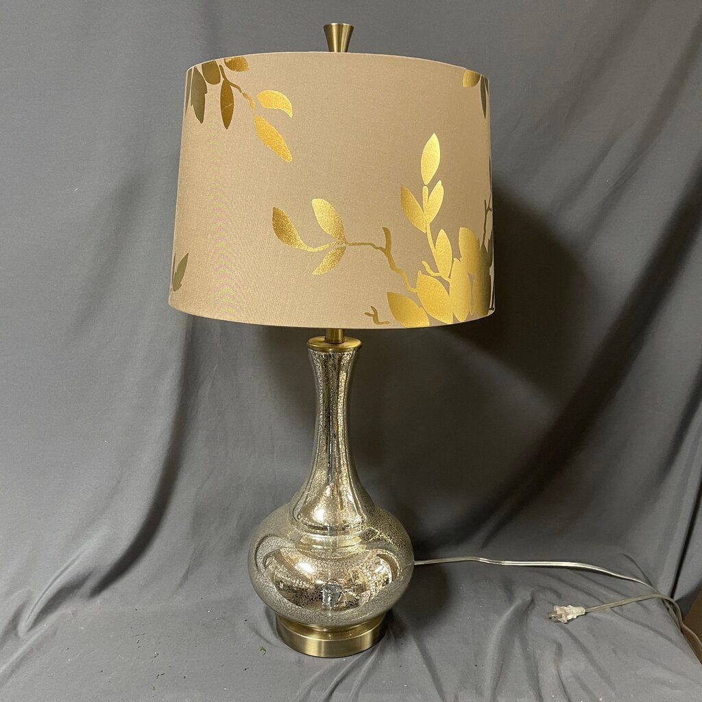 Mercury Glass Lamp w/Gold Floral Shade