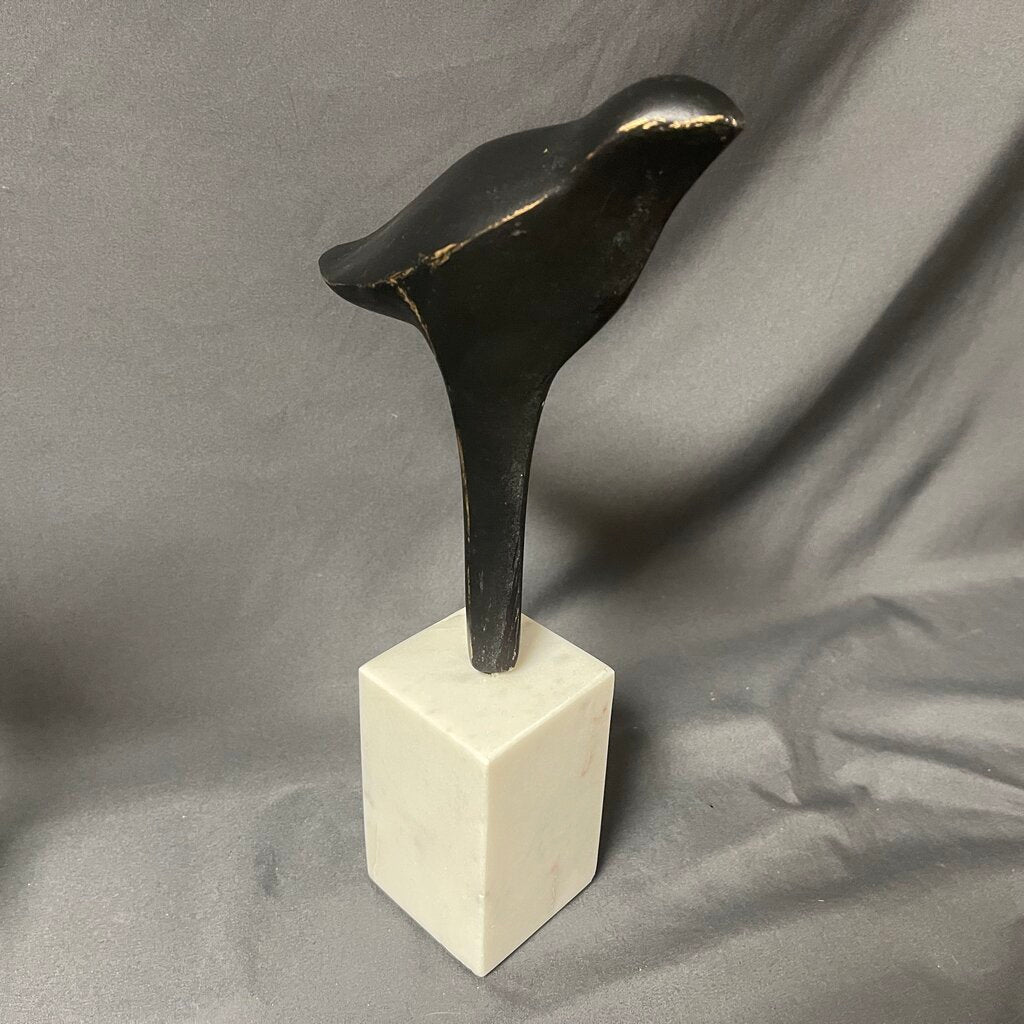 Blackbird Sculpture on Marble Stand