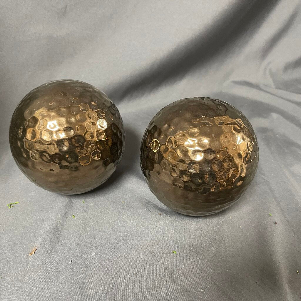 Pair Bronze Hammered Decorative Balls