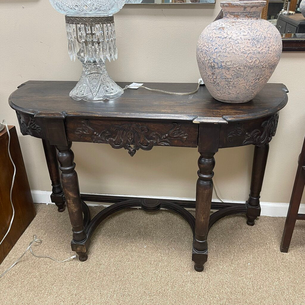 Vintage Carved Demilune Table