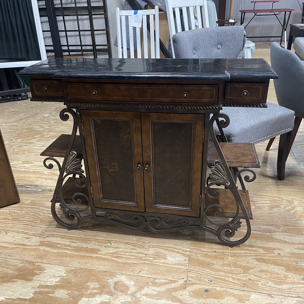 Stone Top Ornate Console Table w/Storage