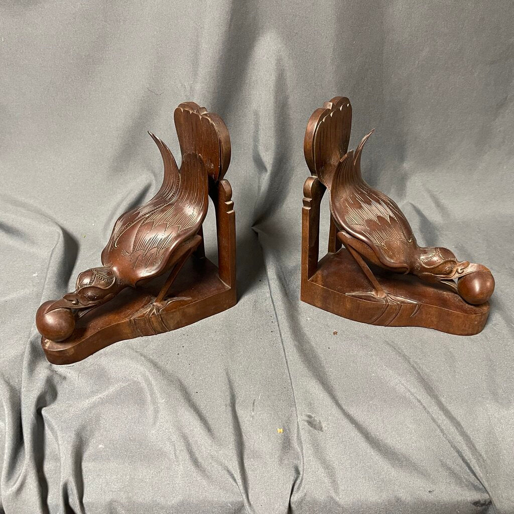 Carved Acacia Wood Bird Bookends