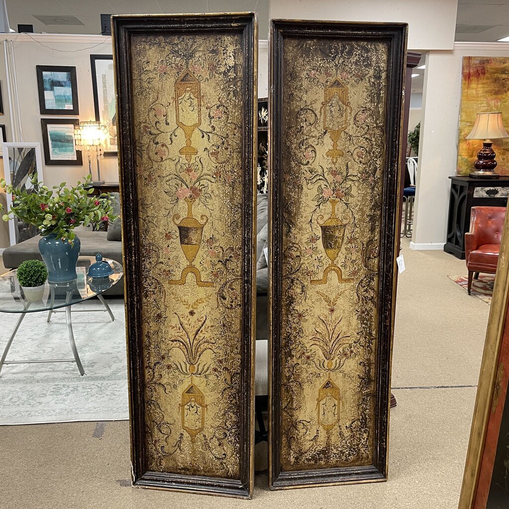 Pair Tall Painted Wood Panels