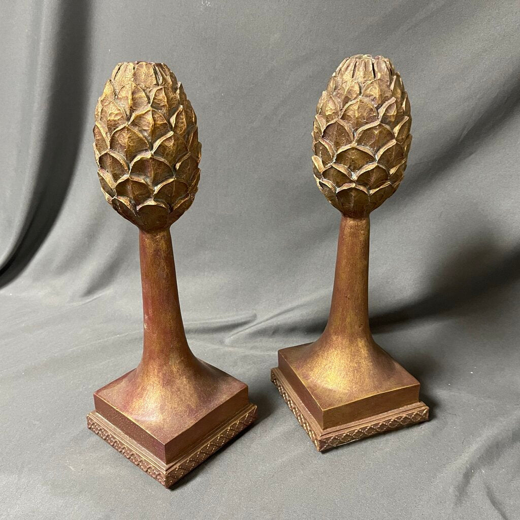 Pair Acorn Motif Candle Holders