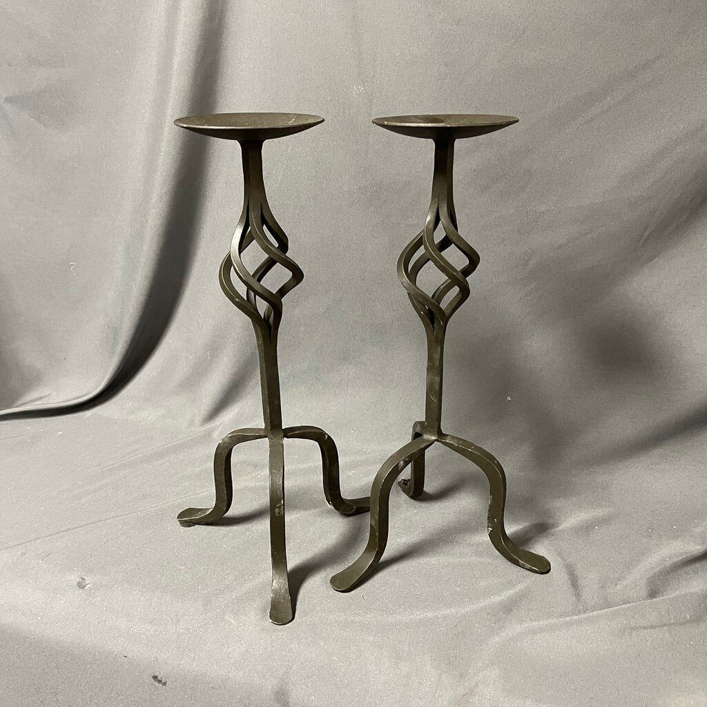 Pair Twisted Wrought Iron Candleholders