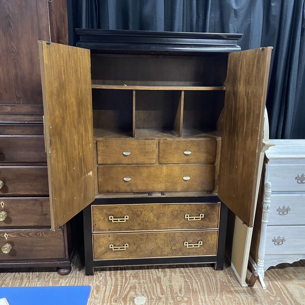 Chin Hua Vintage Burl Chinoiserie Armoire Dresser