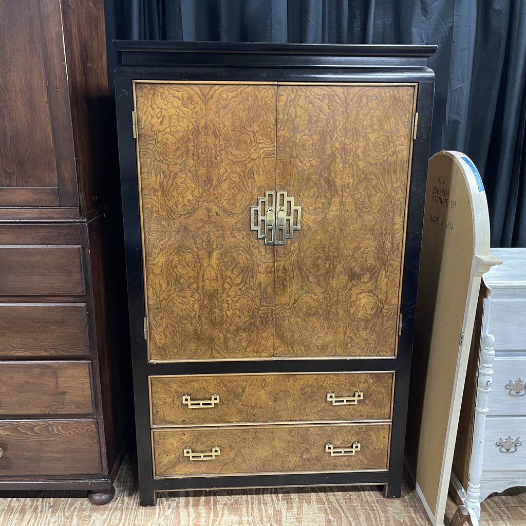 Chin Hua Vintage Burl Chinoiserie Armoire Dresser
