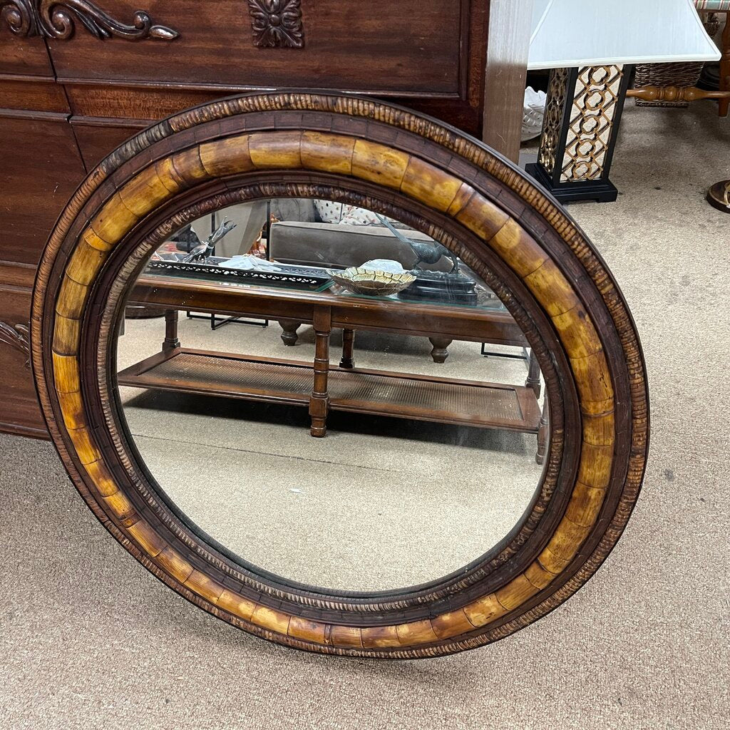 Vintage Round Wood Mirror