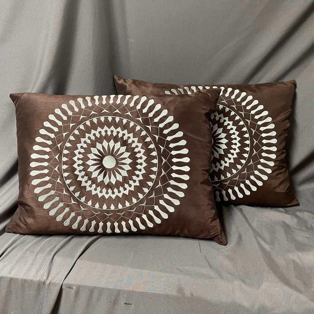 Pair Pillows w/Embroidered Mandala