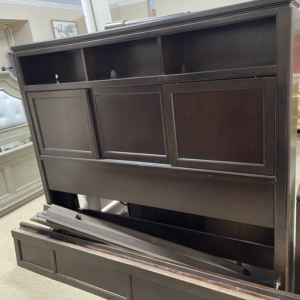 Wood Bed w/Storage Headboard