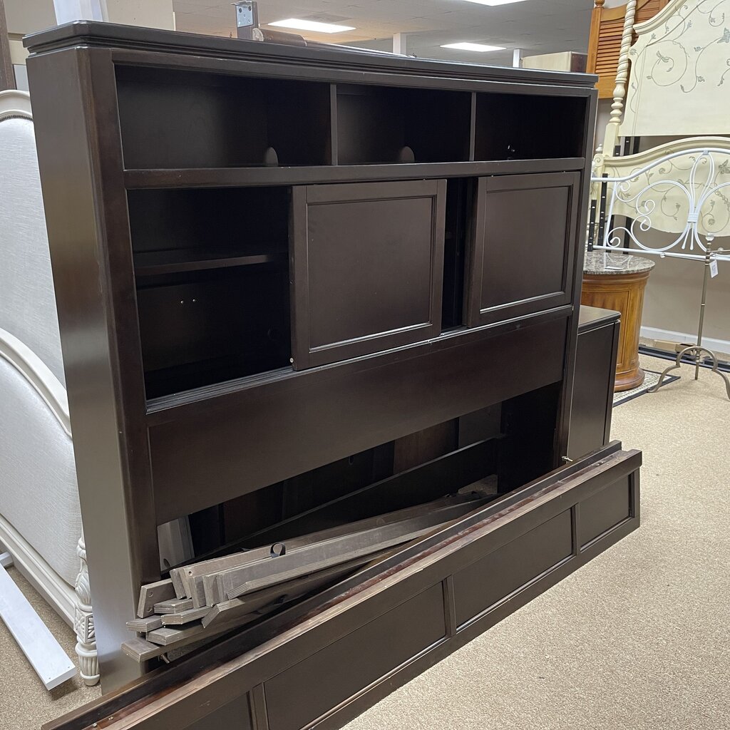 Wood Bed w/Storage Headboard