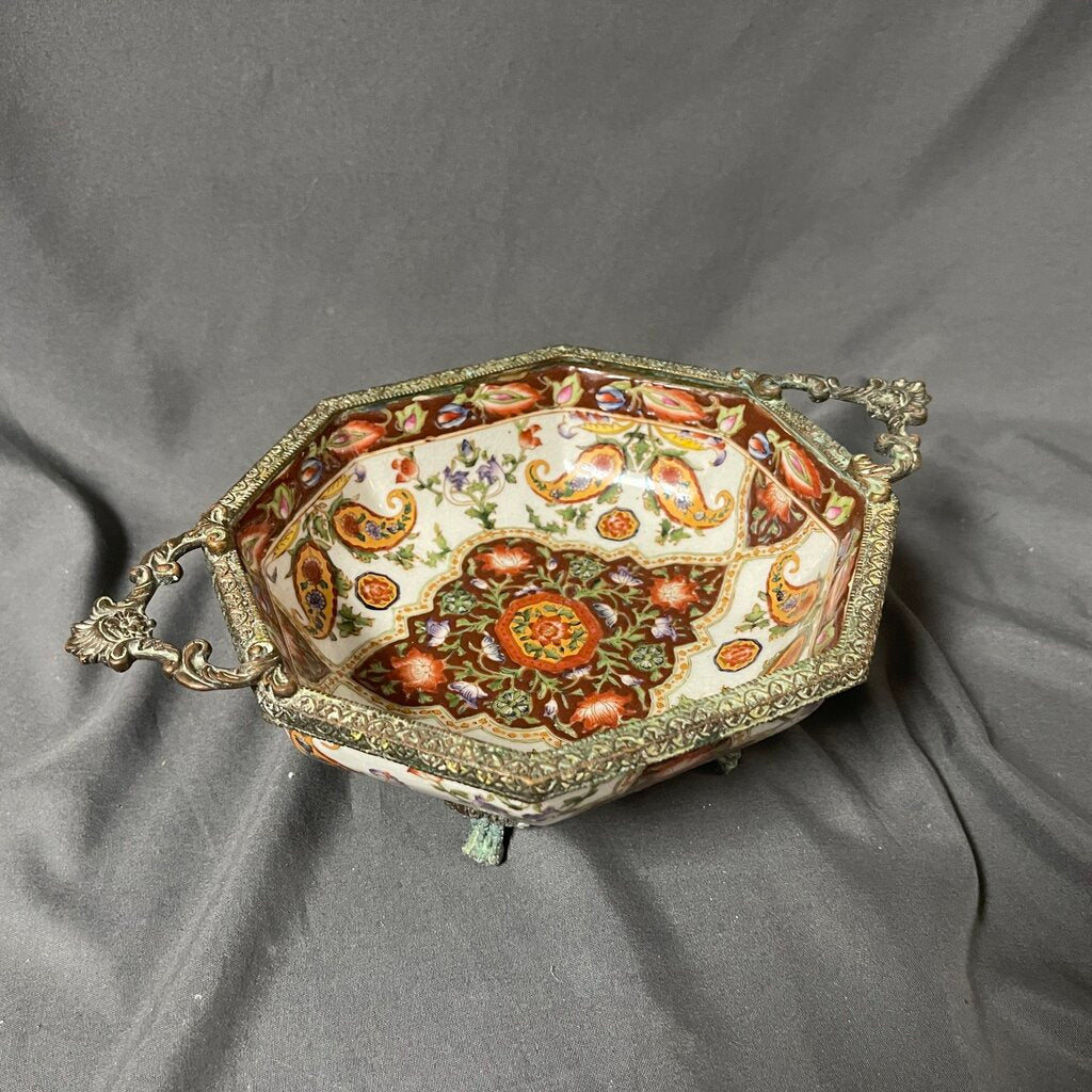 Porcelain & Brass Footed Trinket Dish