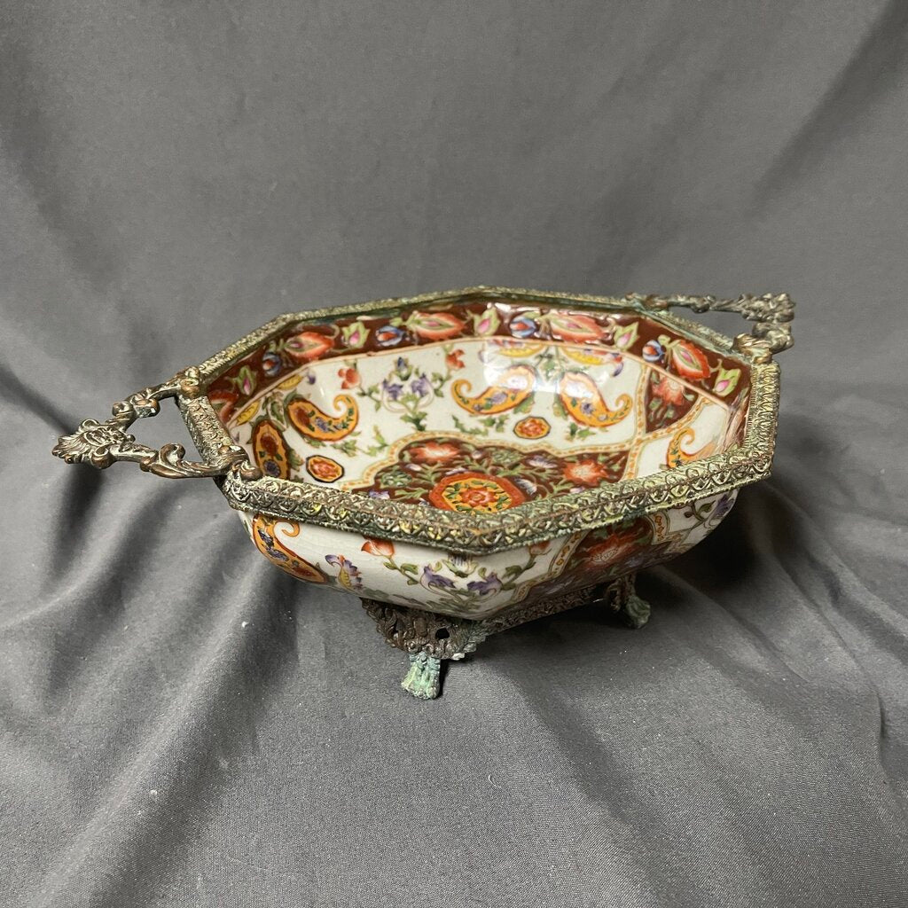 Porcelain & Brass Footed Trinket Dish