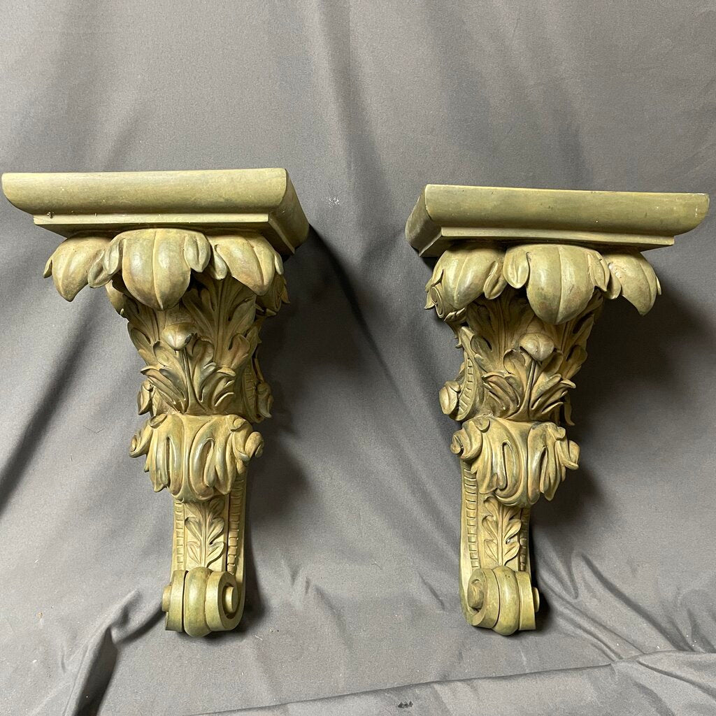 Pair Ornate Wood Wall Sconce Shelves