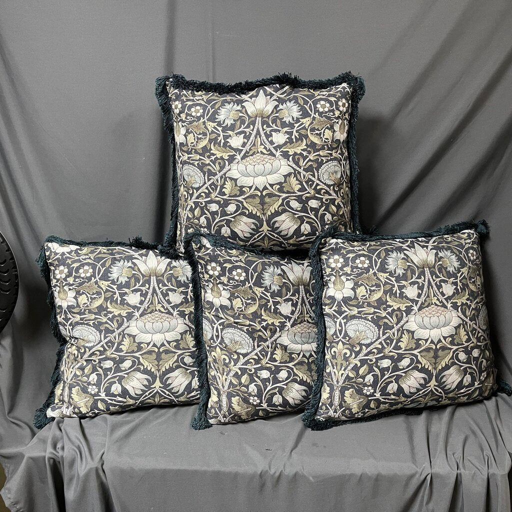 Set/4 Down Filled Floral Pillows w/Fringe