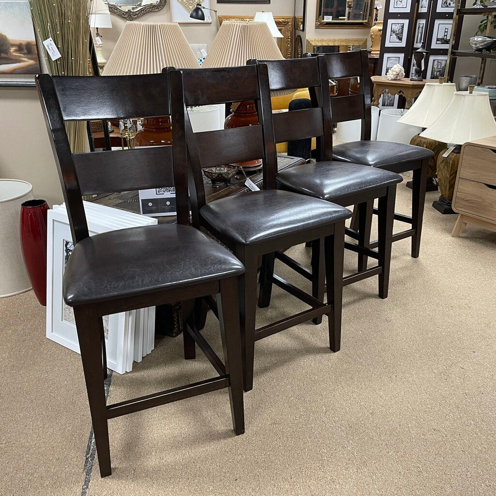 Set/4 Faux Leather & Wood Counter Stools