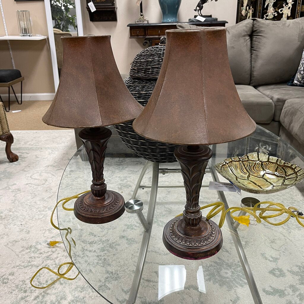 Pair Small Wood Lamps