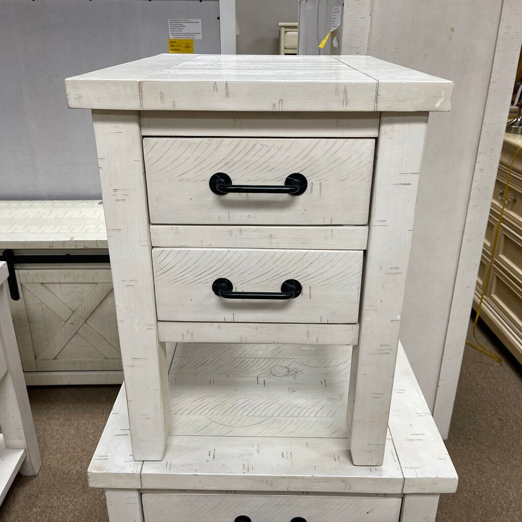 2-Drawer Farmhouse Style End Table w/Power