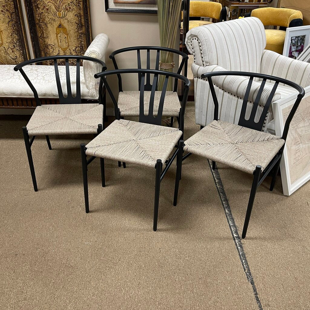 Set/4 Metal Chairs w/Rope Weave Seats