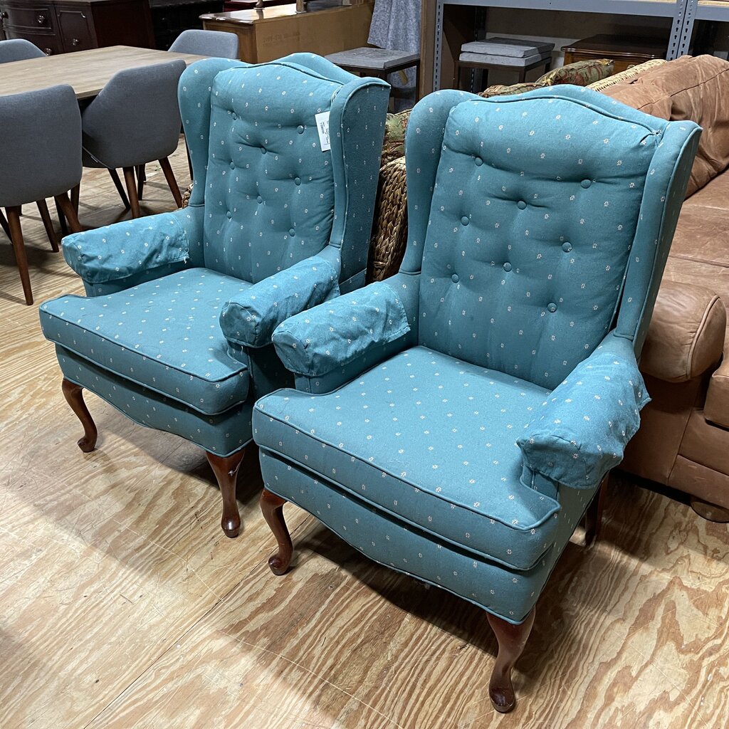 Pair Green Wingback Chairs
