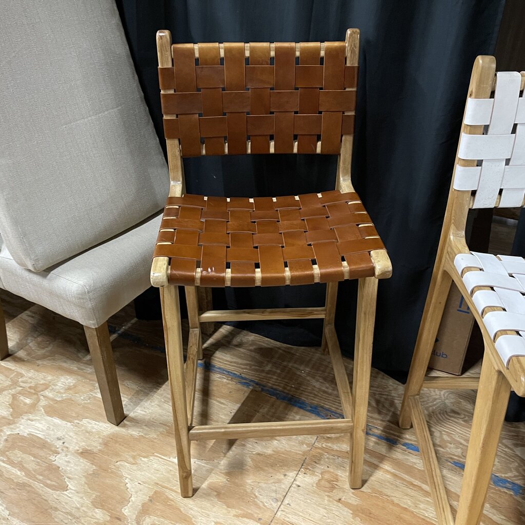Wood + Woven Leather Counter Stool