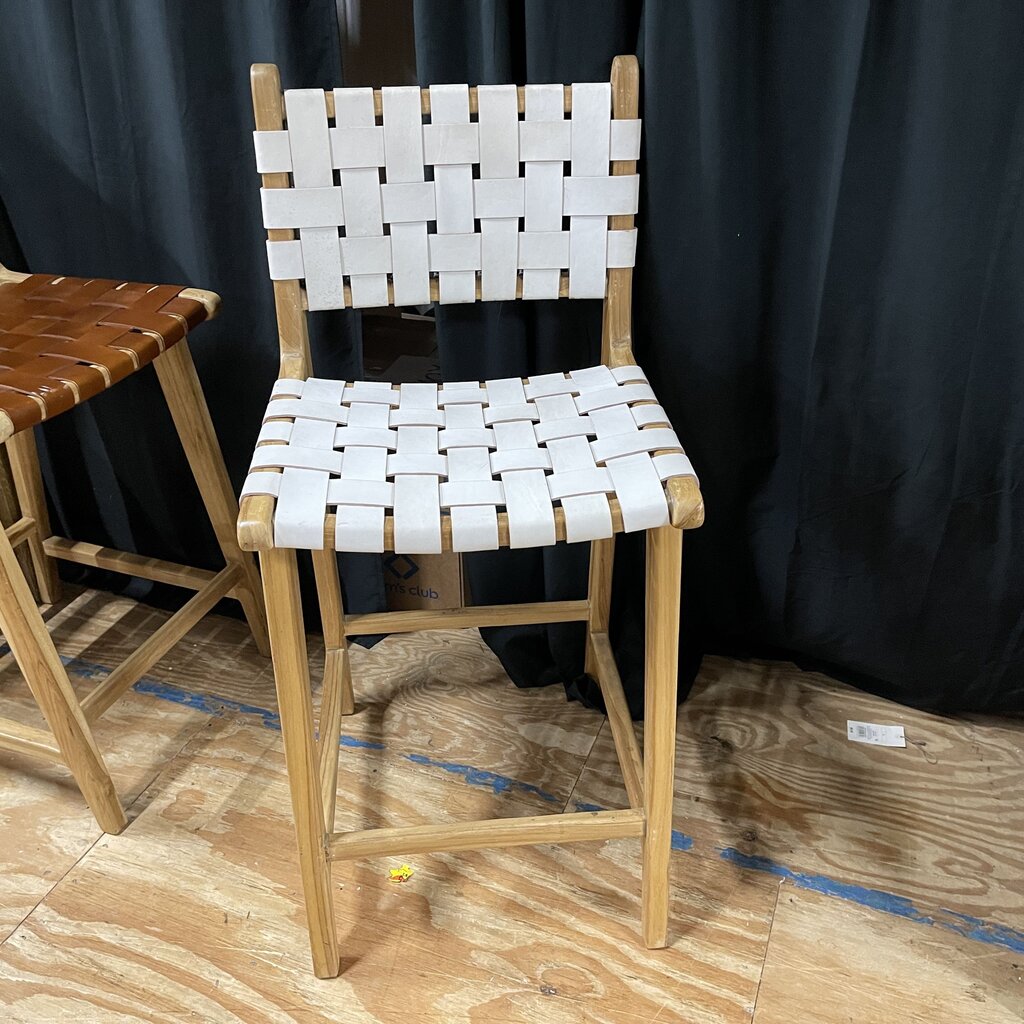 Wood + Woven Leather Counter Stool