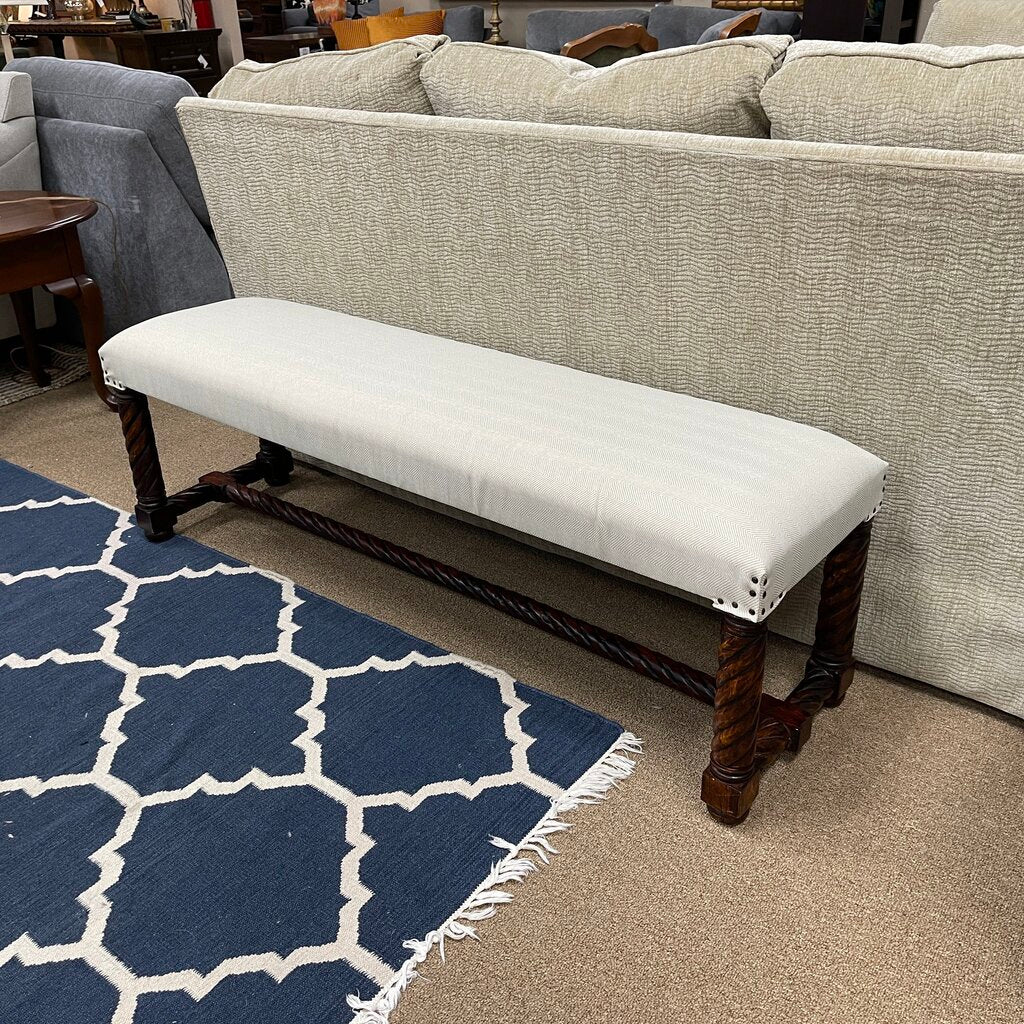 Carved Wood Upholstered Bench