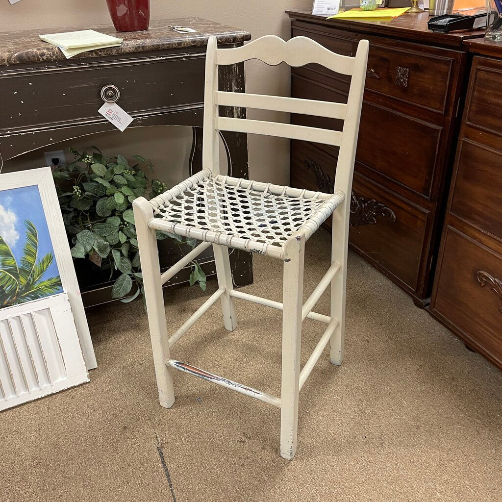 Vintage Stool w/Woven Leather Seat