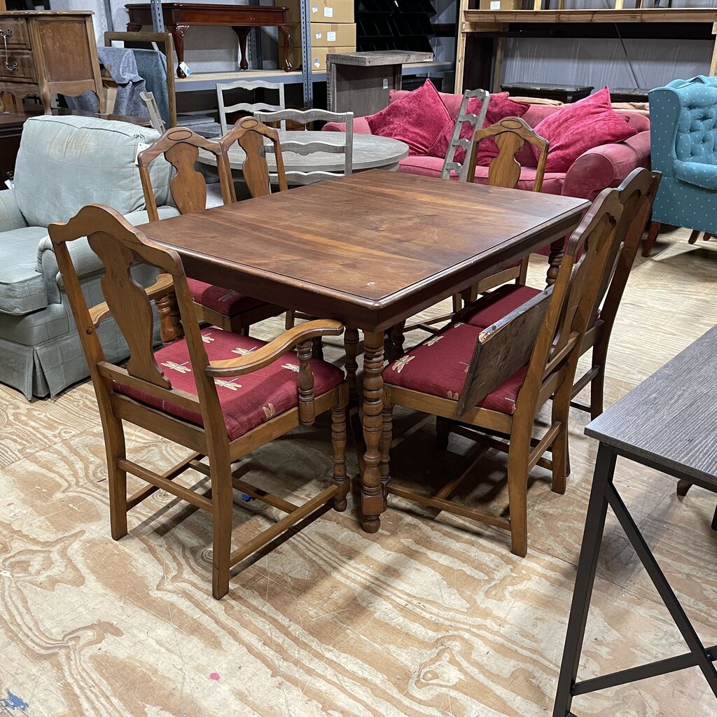 Vintage Mahogany Dining Table + 6 Chairs + 1-9" Leaf