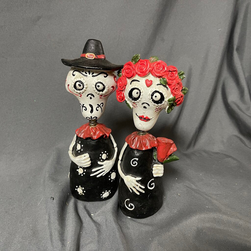 Pair Bobble Head Sugar Skull Figures