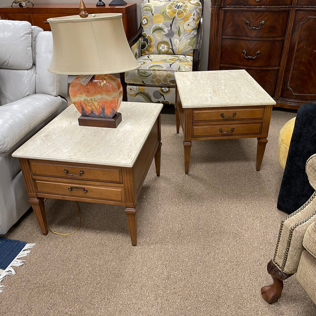 Pair Vintage Stone Top Side Tables