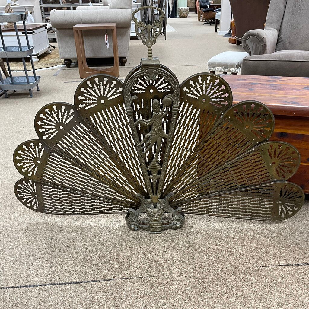 Vintage Brass Peacock Fan Fireplace Screen