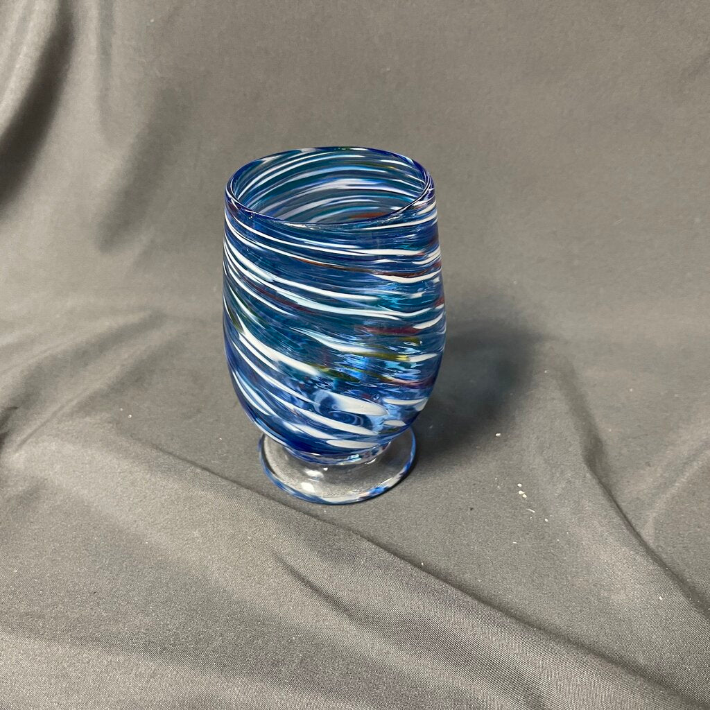 Footed Hand-Blown Glass Vase