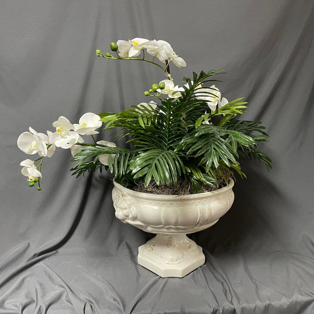 Faux Orchid and Greenery in Ceramic Planter