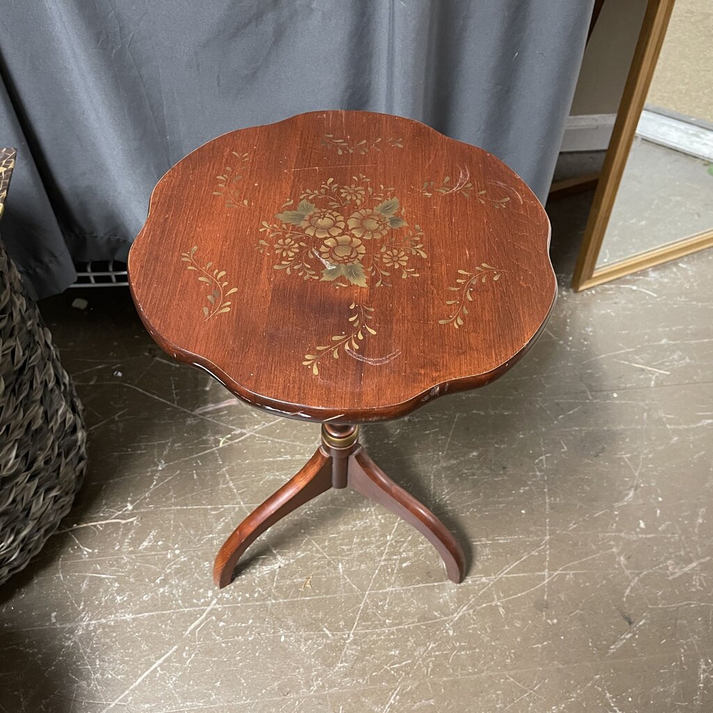 Stenciled Round Pedestal Side Table