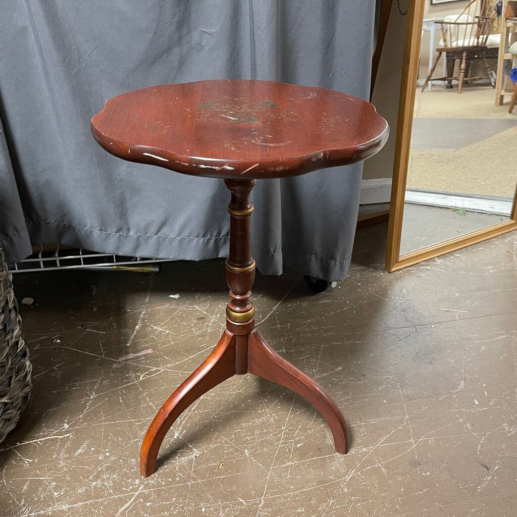 Stenciled Round Pedestal Side Table