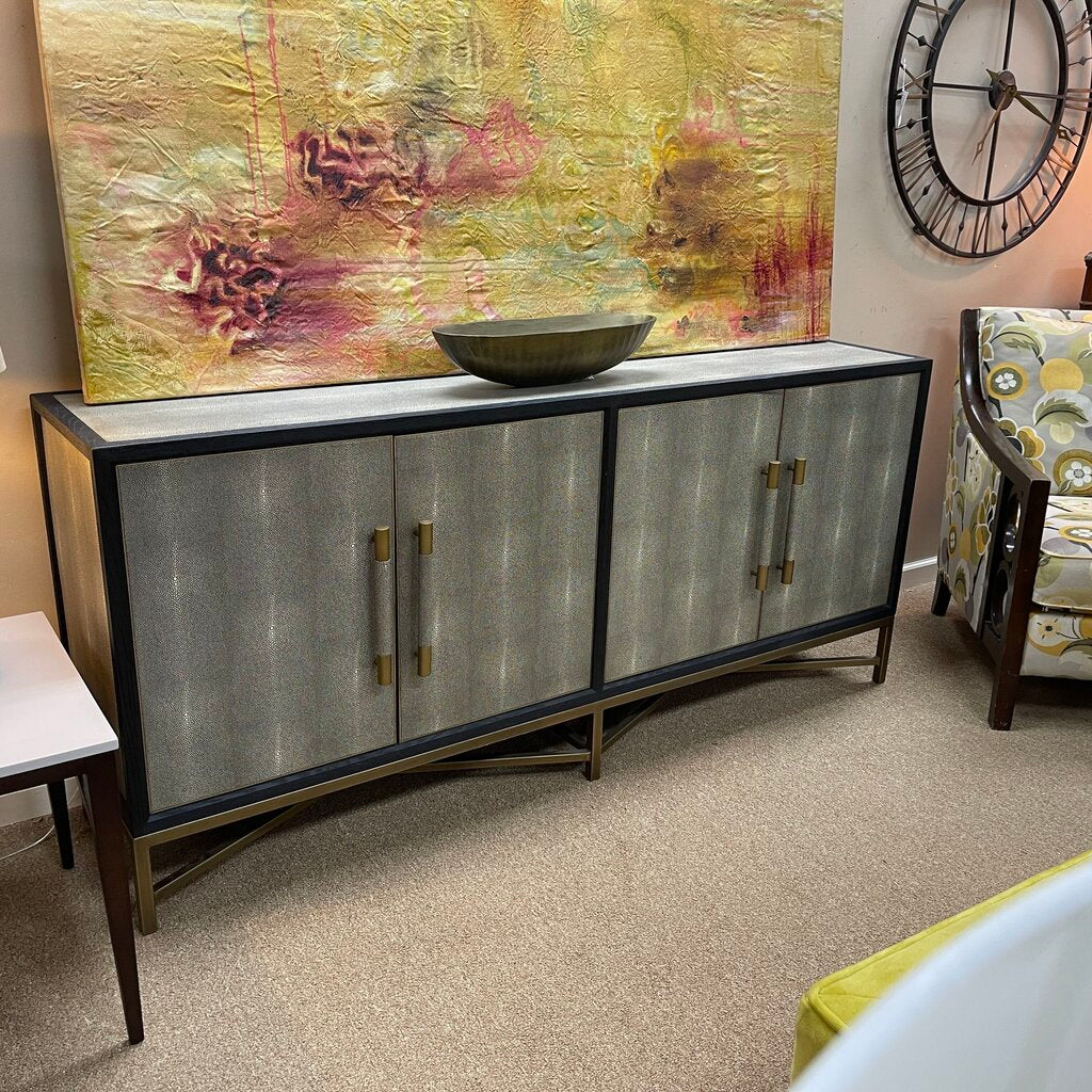 Textured Faux Leather + Wood Credenza
