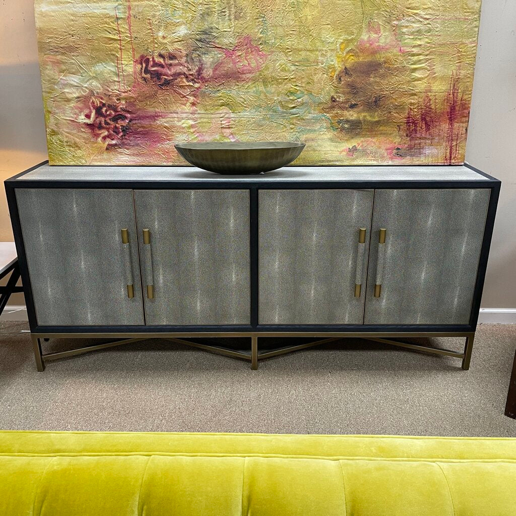 Textured Faux Leather + Wood Credenza