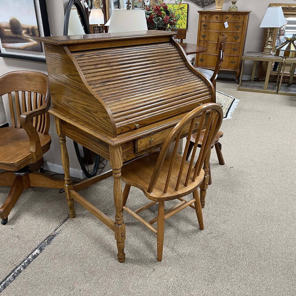 Small Vintage Roll Top Desk + Chair