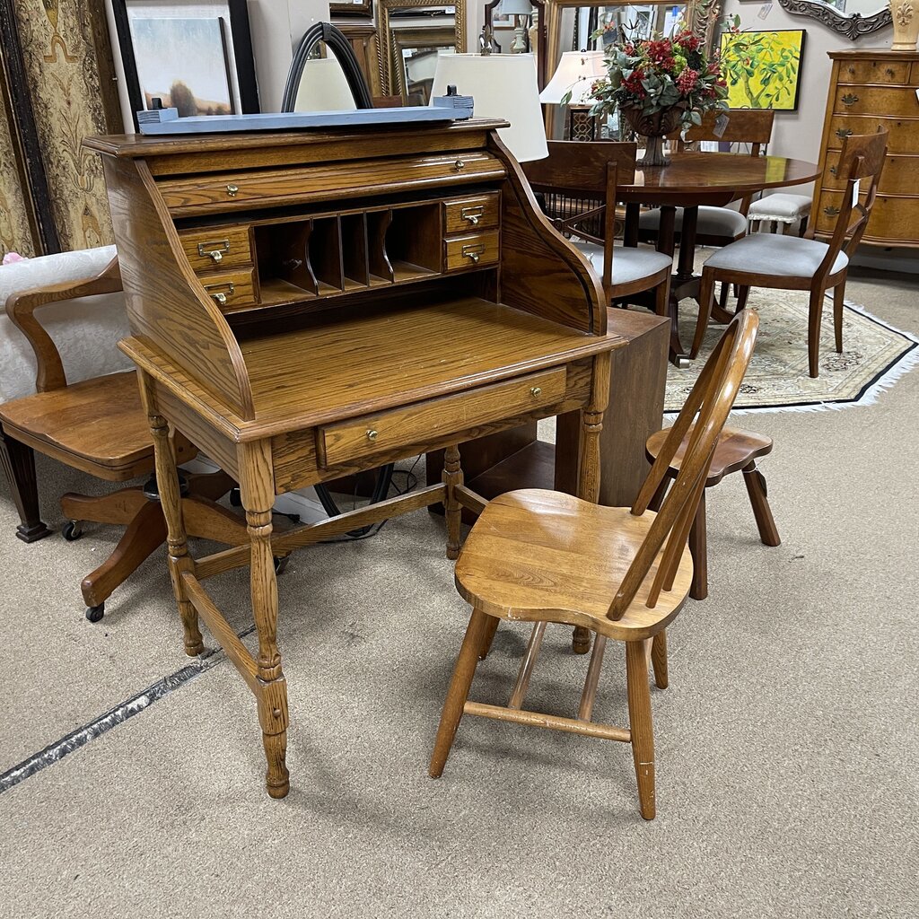Small Vintage Roll Top Desk + Chair