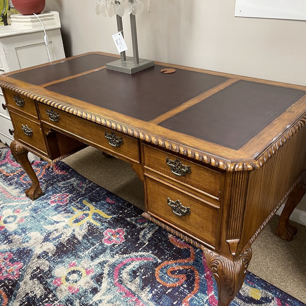 Wood Desk w/Leather Inlay