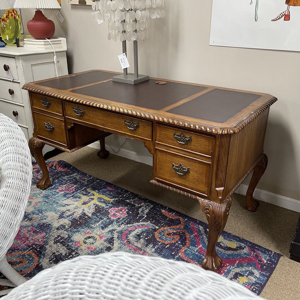 Wood Desk w/Leather Inlay