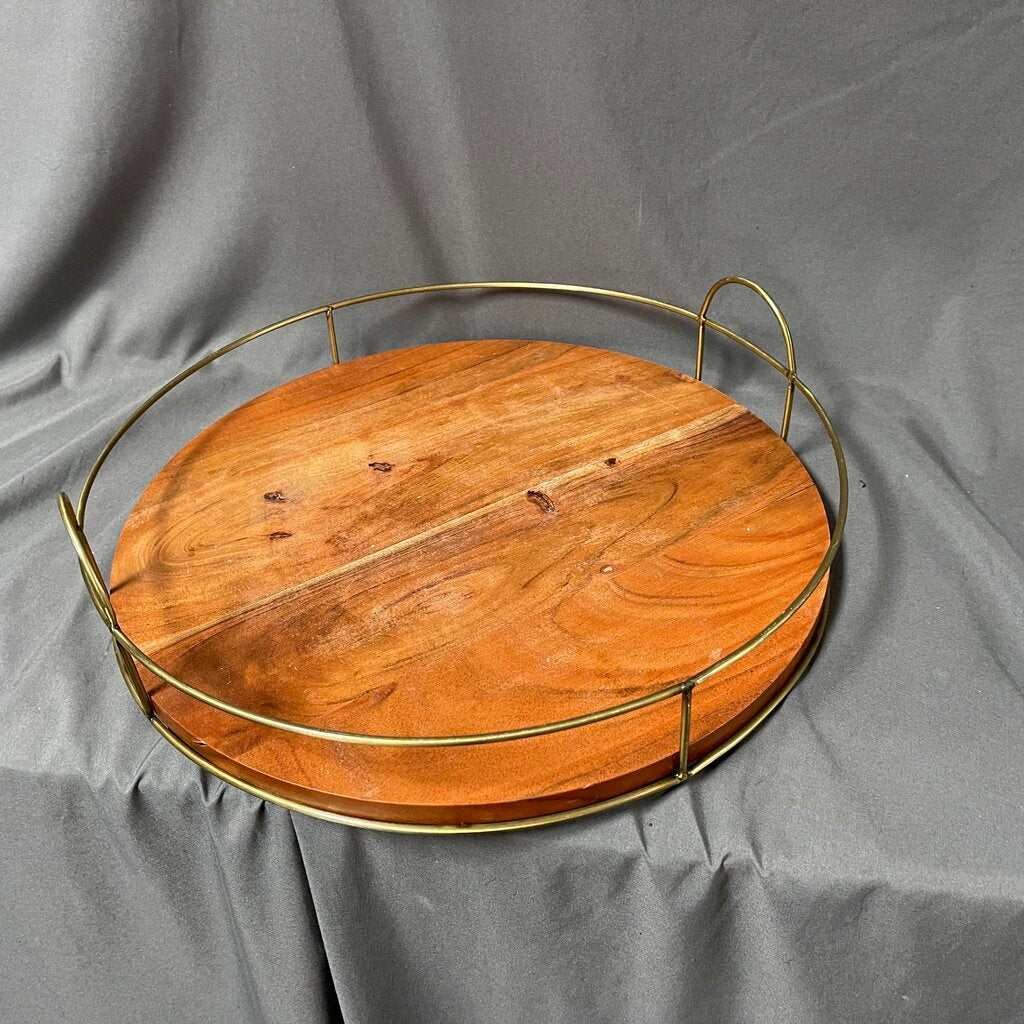 Round Wood + Metal Tray