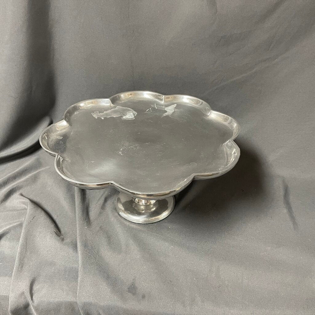 Scalloped Edge Pewter Cake Pedestal