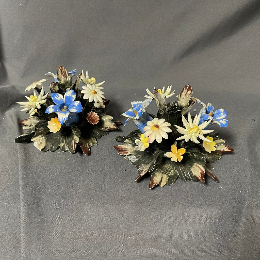 Vintage Porcelain Floral Candle Holders