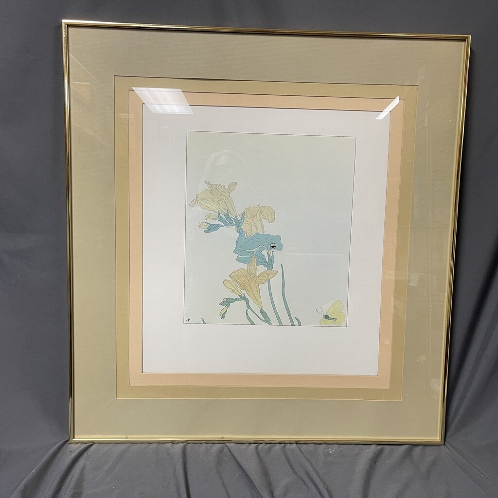 Vintage Flower + Frog Block Print