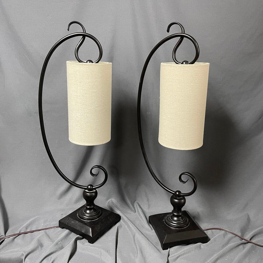 Pair Iron Hanging Shade Lamps