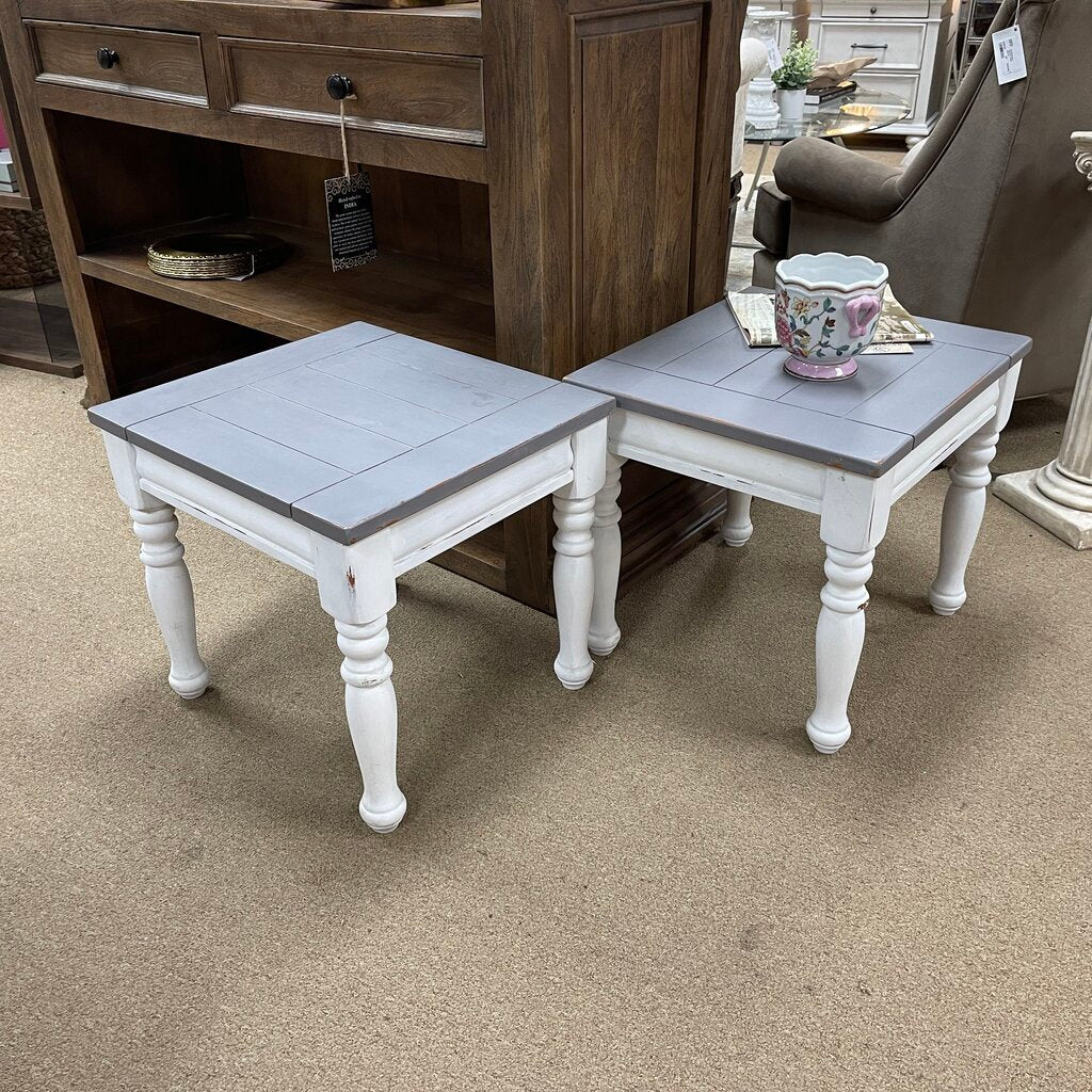 Pair Painted Distressed Side Tables