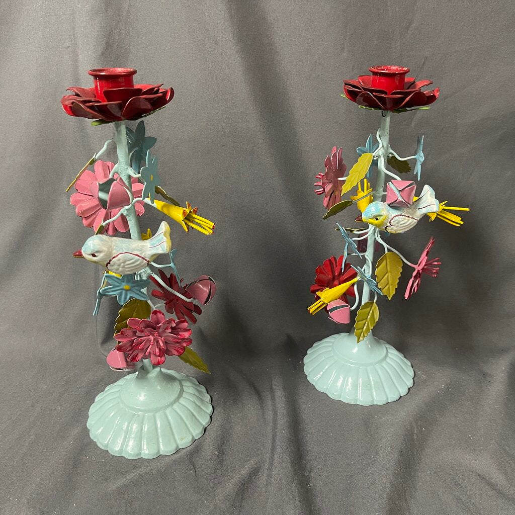 Pair Whimsical Metal Candleholders