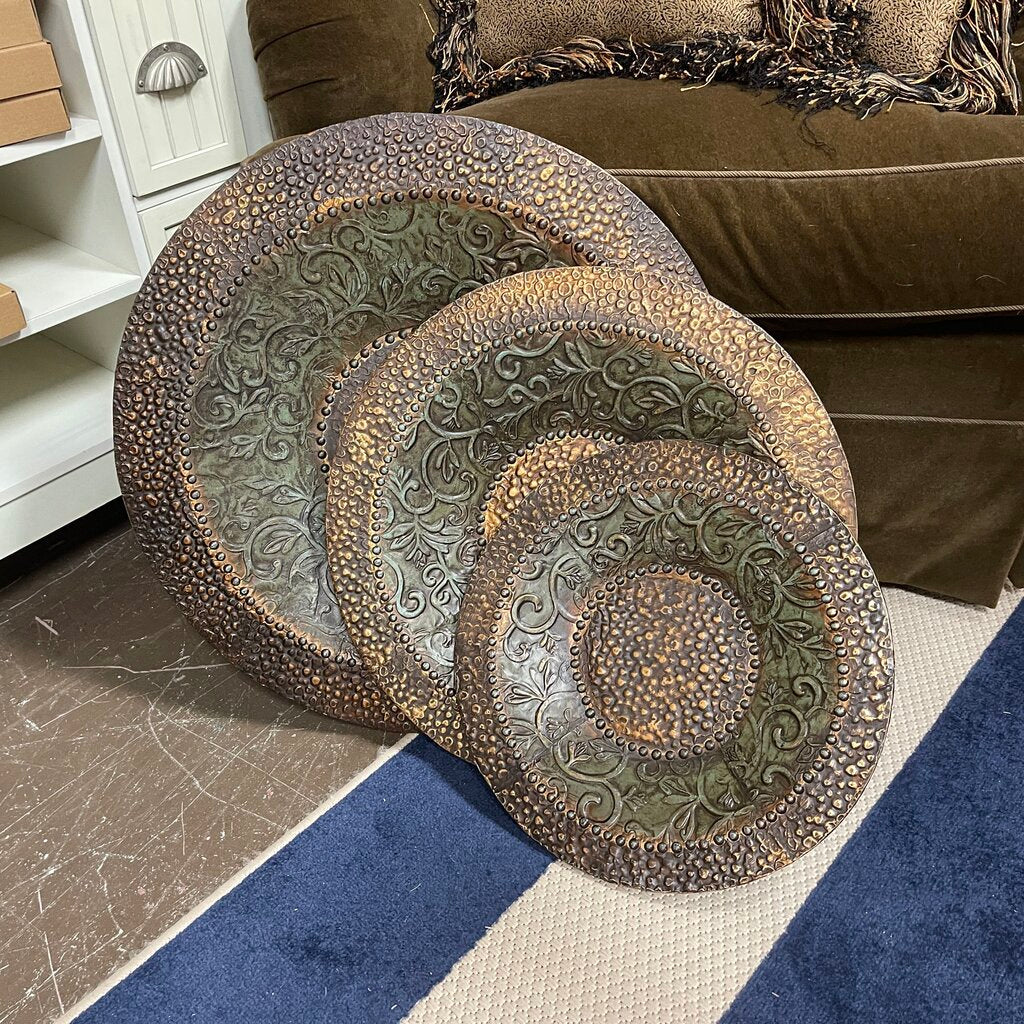 Set/3 Wood+Tin Round Wall Decor